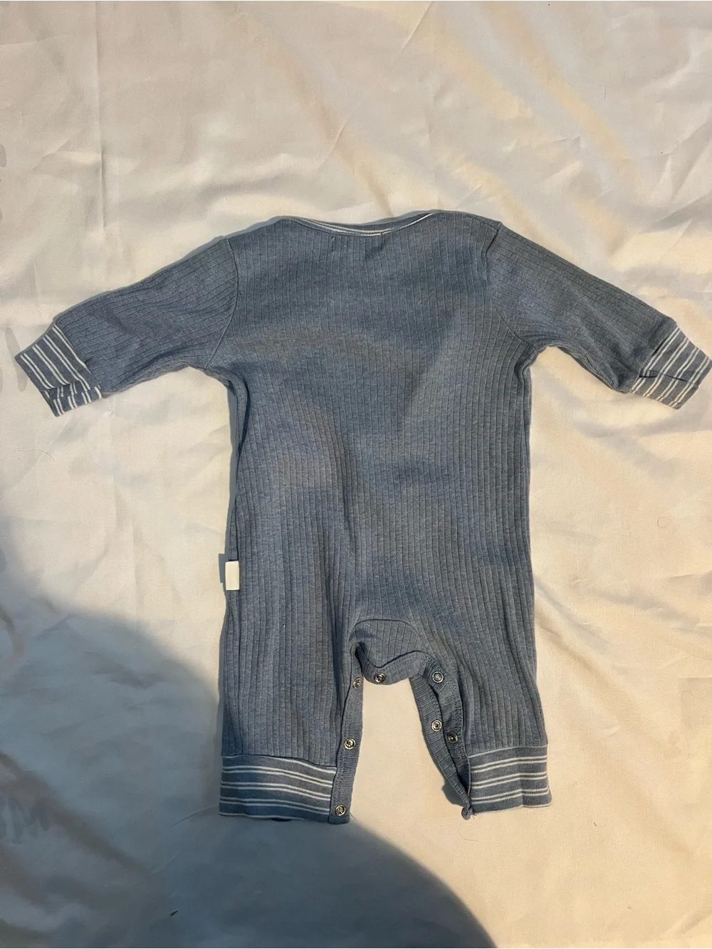 Rabbit + Bear Blue Ribbed One-Piece with Stripe Accent and Matching Hat Size 0-3